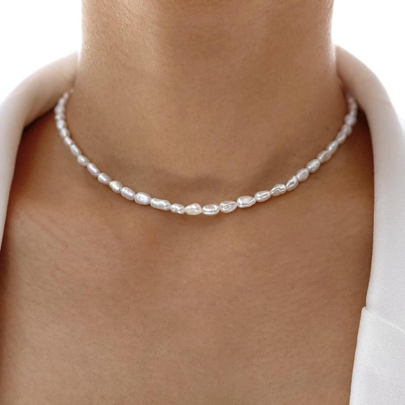Zeffy Pearl Necklace 4MM/6MM/8MM Dainty Round Imitation Pearl Choker Necklace Wedding Pearl Necklace Delicate Jewelry for Women Simple Bridesmaid Jewelry Gifts - Image 3